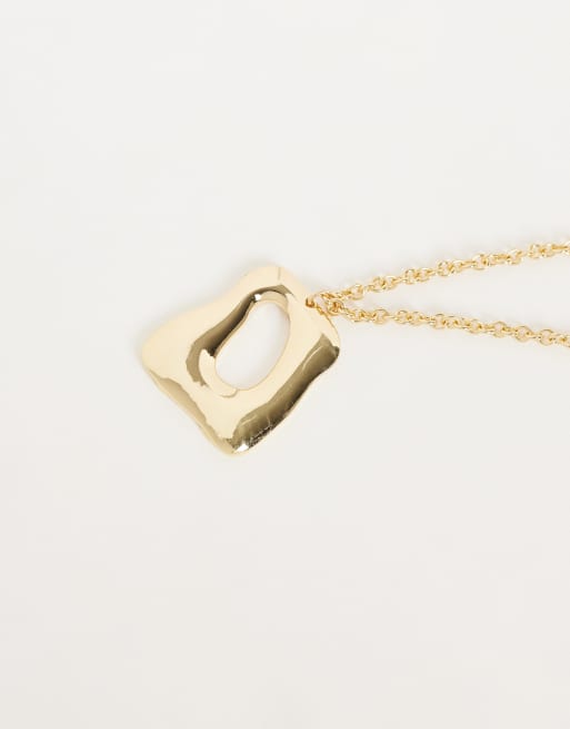 DesignB London molten open square pendant necklace in gold, 4 of 4