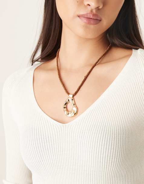 DesignB London molten pendant lariat necklace in gold tone - view 1
