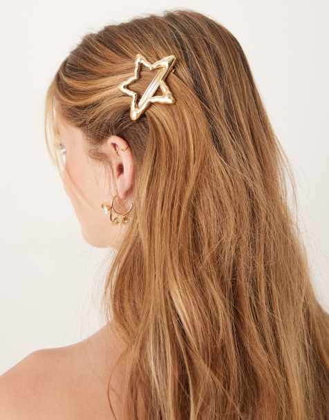 DesignB London molten star barette hair clip in gold - view 1
