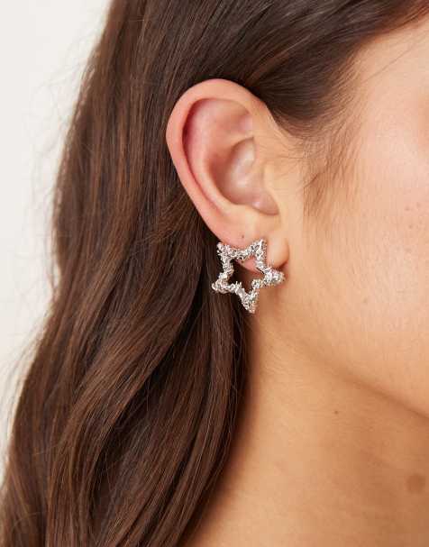 DesignB London molten star stud earrings in silver - view 1