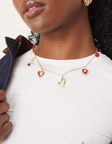 DesignB London multi hearts charm necklace in gold - view 1