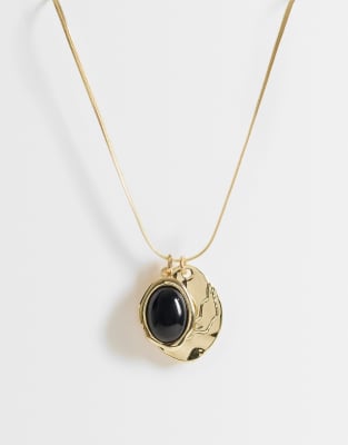 Designb London Multi-pendant Necklace With Black Resin Detail In Gold