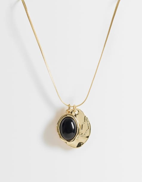 DesignB London multi-pendant necklace with black resin detail in gold - view 1