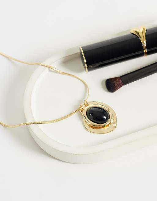 DesignB London multi-pendant necklace with black resin detail in gold, 2 of 4