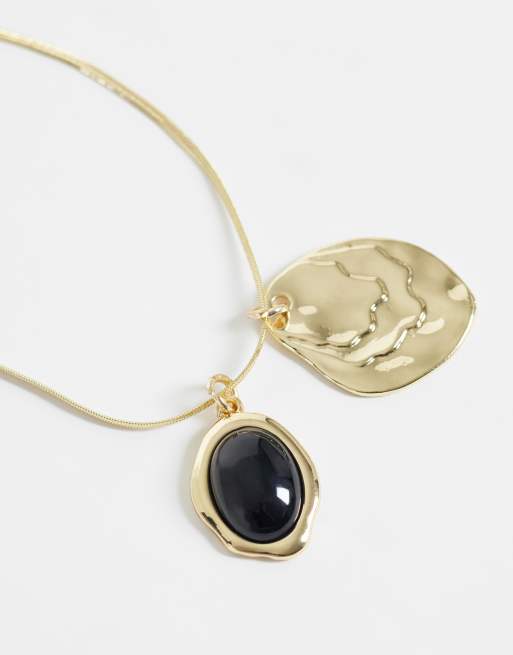 DesignB London multi-pendant necklace with black resin detail in gold, 4 of 4