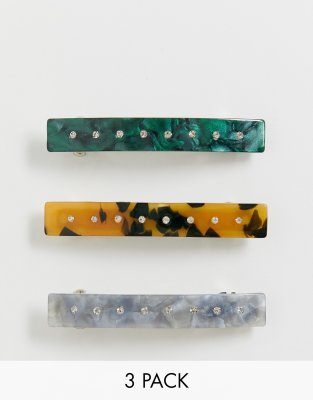 DesignB London - Lot de 3 barrettes pour cheveux en résine multicolore - Multi