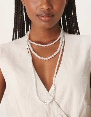 DesignB London DesignB London multi row necklace in pearl-White