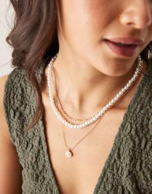 Designb London Multi Row Pearl Necklace