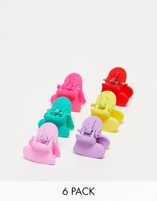 DesignB London multipack mini hearts hair clips in pop colors 