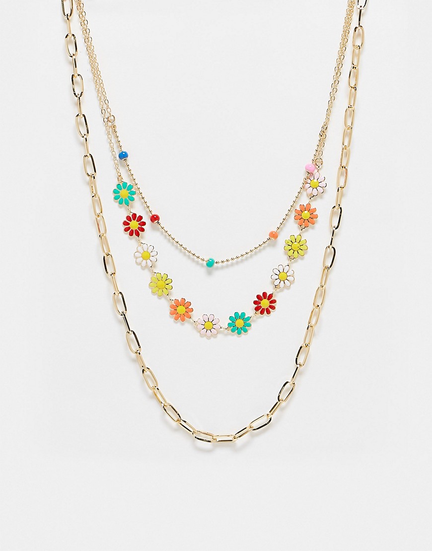 DesignB London multipack of beaded and chain necklaces in gold