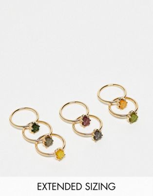 DesignB London multipack of fine rings with semi precious faux stones in gold