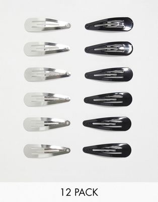 DesignB London multipack of hair slides in black and silver