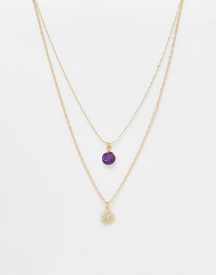 DesignB London multipack semi precious necklace in gold and purple - ASOS Price Checker