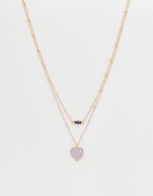 DesignB London multipack crystal and heart necklace in gold - ASOS Price Checker