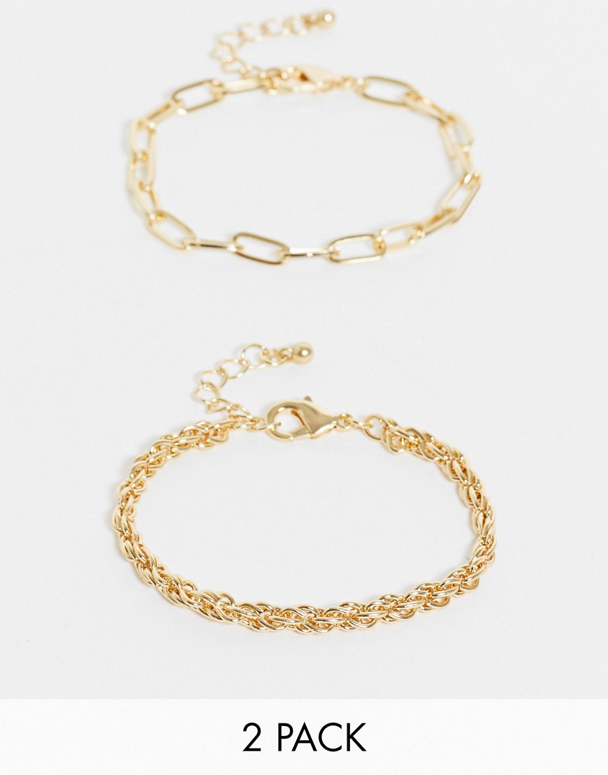 DesignB London - Multipakke med 2 guldfarvede armbånd med kædeled og snoet kæde - Kun hos ASOS