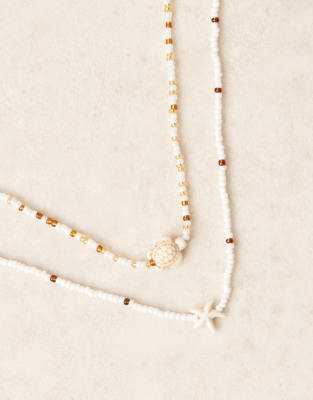 Designb London Multirow Beaded Necklace With Starfish And Turtle Pendants In Multi