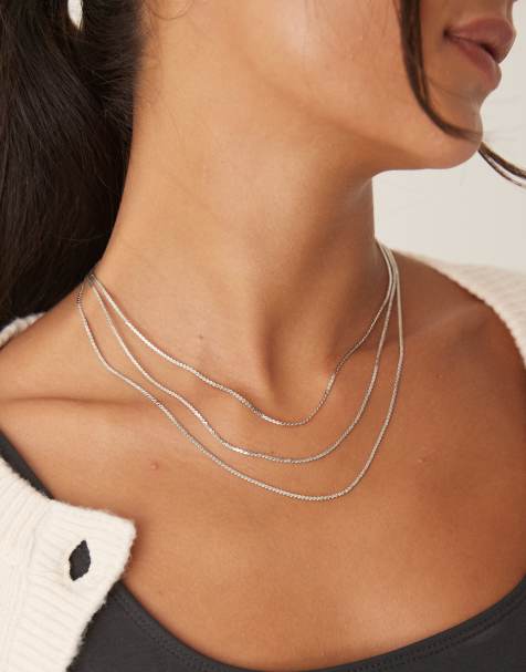 DesignB London multirow chain necklace in silver - view 1