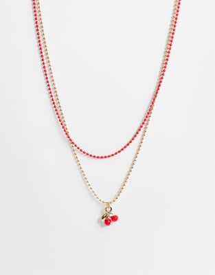 Designb London Multirow Cherry Charm Necklace In Pink