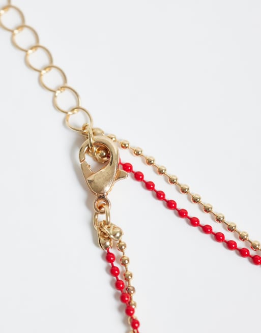 DesignB London multirow cherry charm necklace in gold tone and red, 3 of 4