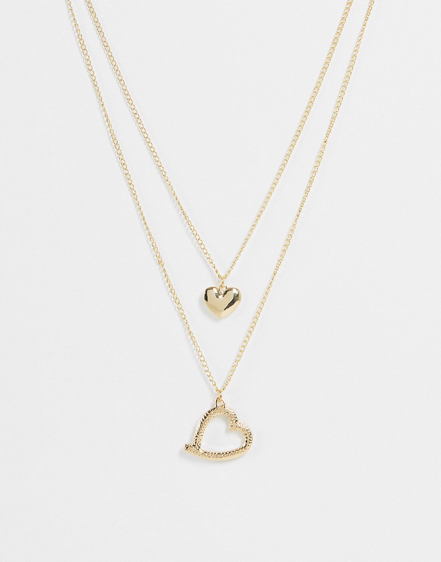 DesignB London multirow necklace with pave heart pendant in gold
