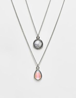 DesignB London Multirow Necklace With Semi Precious Pendant | ASOS