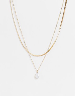 DesignB London DesignB London multirow necklace with semi precious stone in gold tone