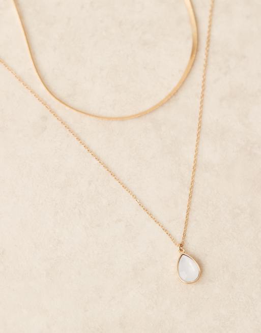 DesignB London multirow necklace with semi precious stone in gold tone, 3 of 3