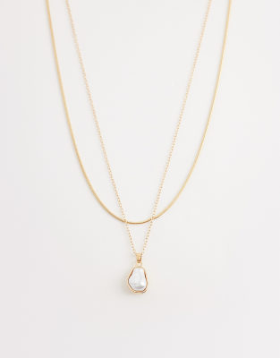 Designb London Multirow Pearl Pendant Necklace In Gold