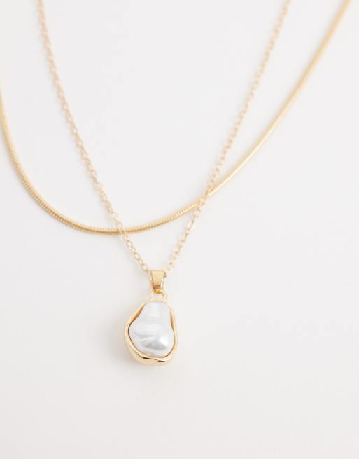DesignB London multirow pearl pendant necklace in gold, 4 of 4