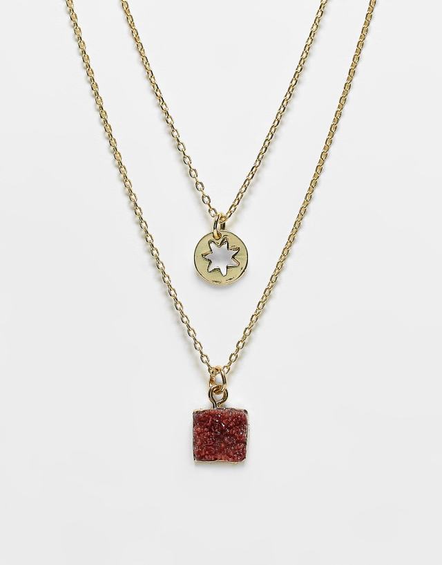 DesignB London multirow semi-precious stone necklace in gold