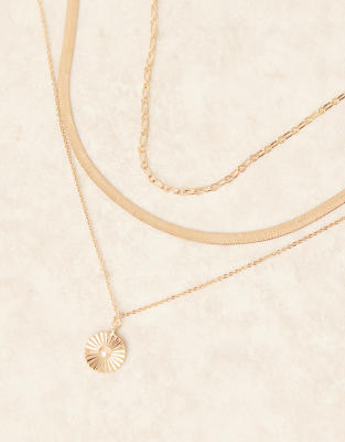 Designb London Multirow Snake Chain And Faux Pearl Pendant Necklace In Gold