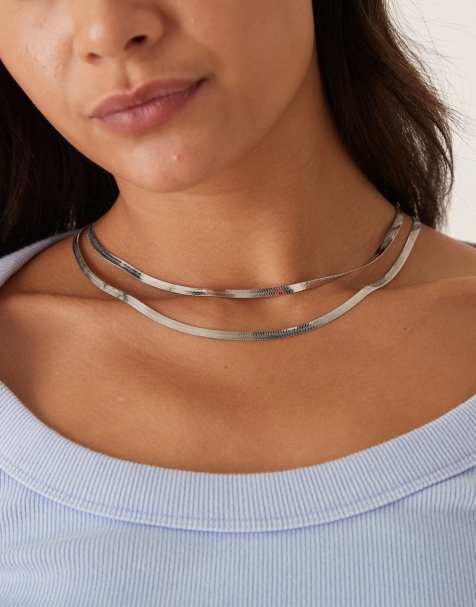 DesignB London multirow snake chain necklace in silver - view 1
