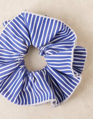 Designb London Navy And White Stripe Scrunchie In Navy