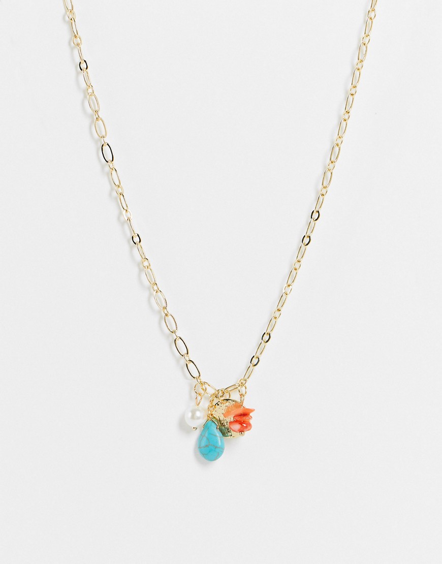 DesignB London necklace with multi stone pendants in gold