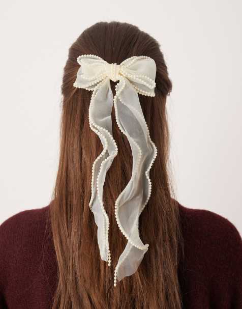 DesignB London - Nœud pour cheveux bordé de perles - Crème - view 1