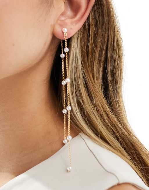 DesignB London – Ohrringe in Goldoptik mit langem Perlenanhänger , 4 von 4