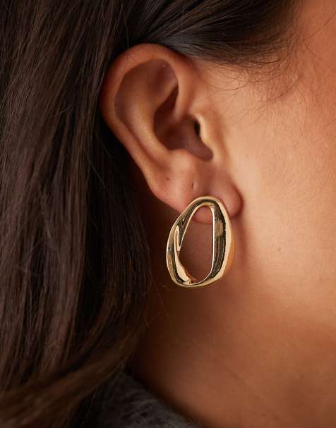 DesignB London – Ohrstecker in Gold mit geschmolzenem Design - view 1