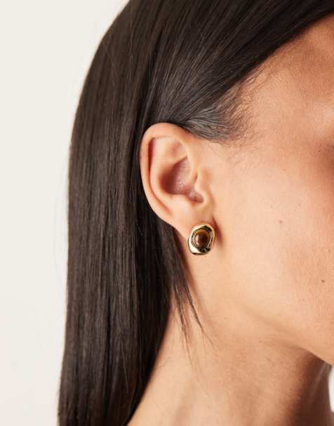 DesignB London – Ohrstecker in Gold-Optik mit Tigerauge-Verzierung - view 1