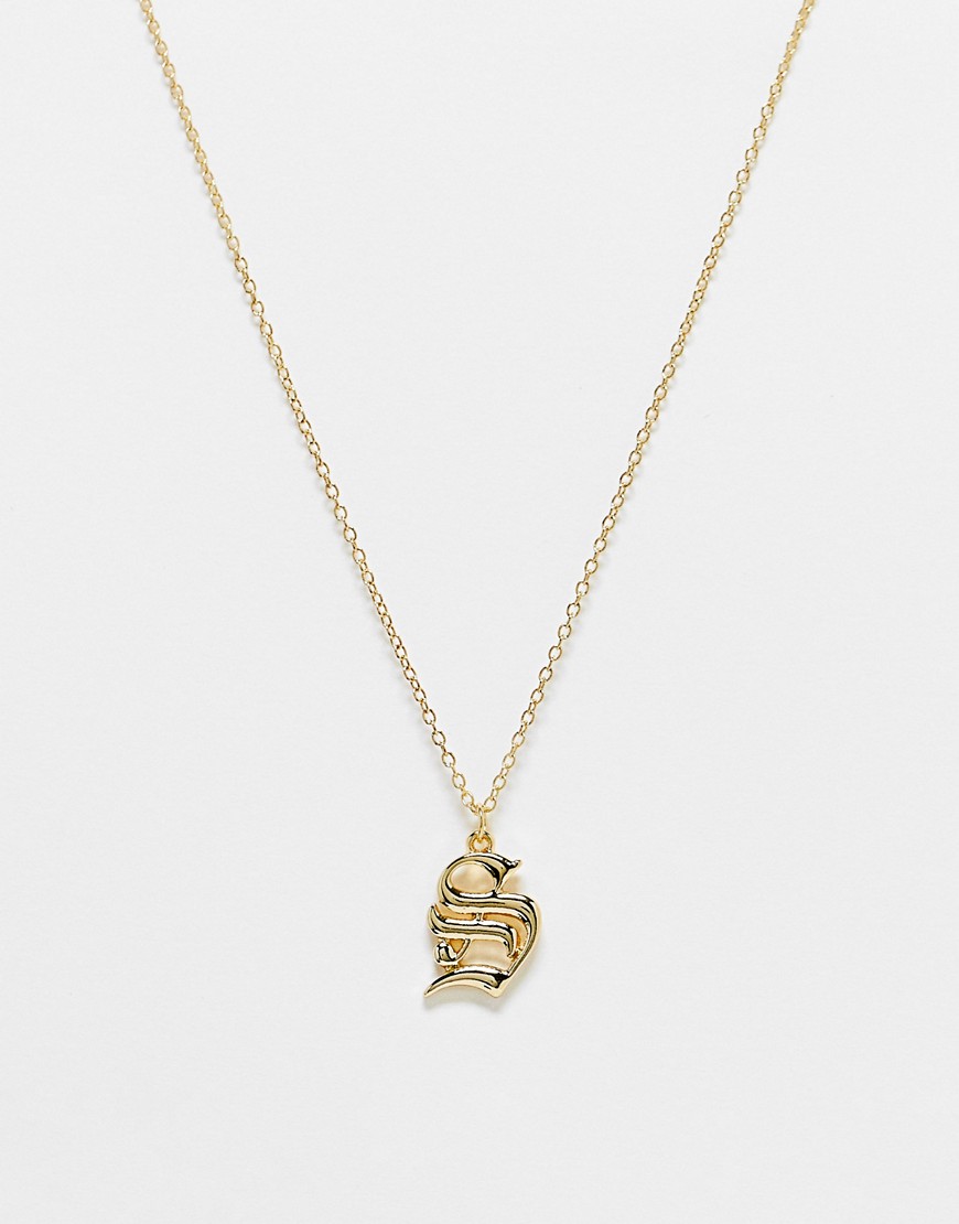 DesignB London old school S initial necklace in gold