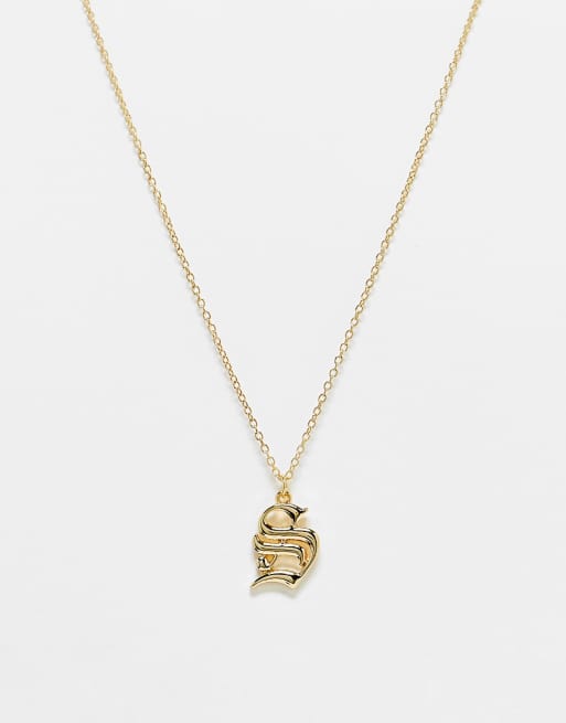 DesignB London old school S initial necklace in gold