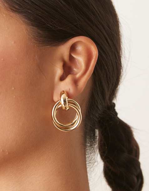 DesignB London - Oorbellen met dubbel deurklopper-model in goud - view 1