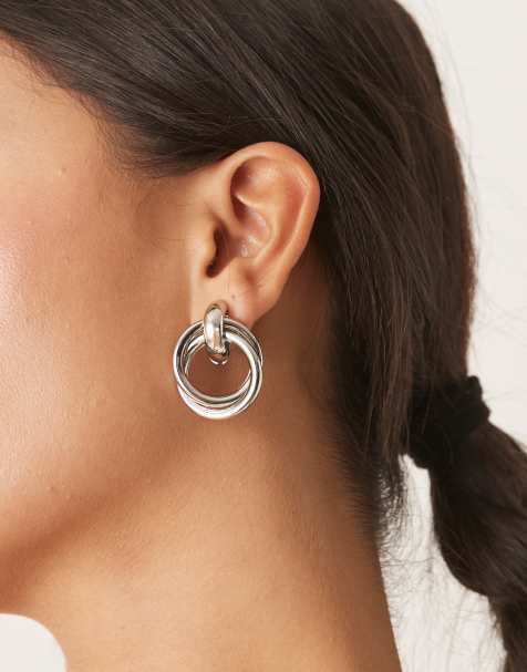 DesignB London - Oorbellen met dubbel deurklopper-model in zilver - view 1