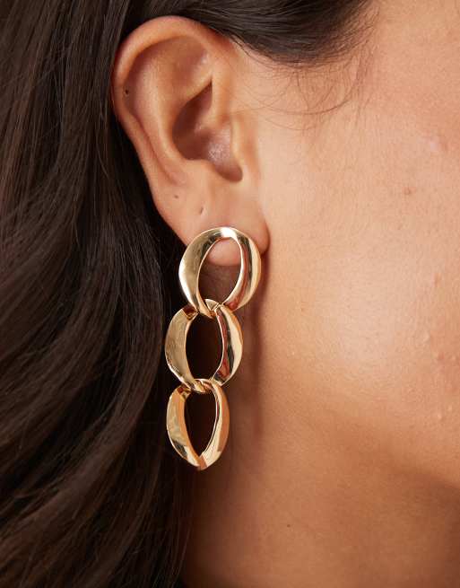 DesignB London - Oorbellen met open kettingdesign in goud, 3 van 3