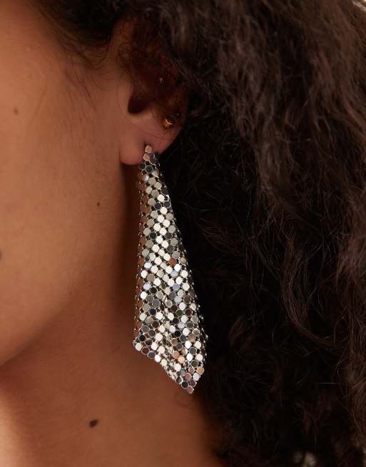 DesignB London - Oorhangers van mesh in zilver, 3 van 3