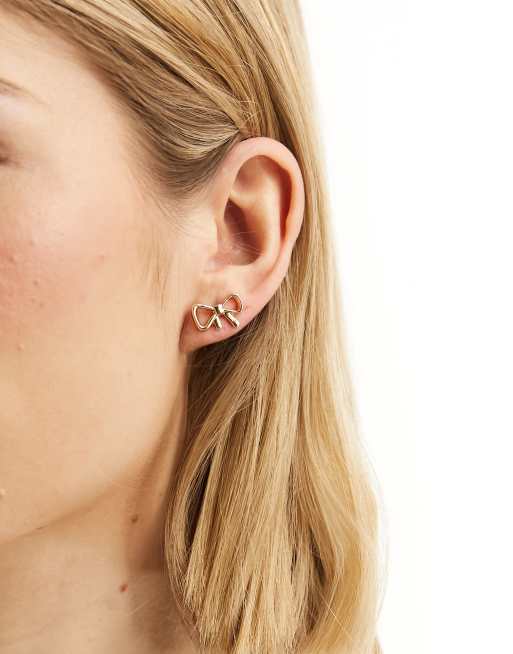 DesignB London - Oorknopjes met strikje in goud 