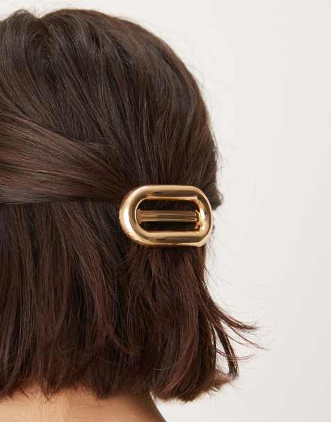 DesignB London open metal barrette hair clip in gold - view 1