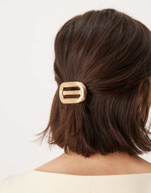 DesignB London open metal barrette hair clip in gold, 3 of 3