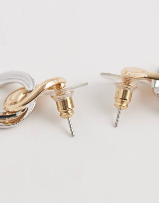 DesignB London - Orecchini a bottone a cerchio in metallo misto tonalità oro e argento, 3 di 4