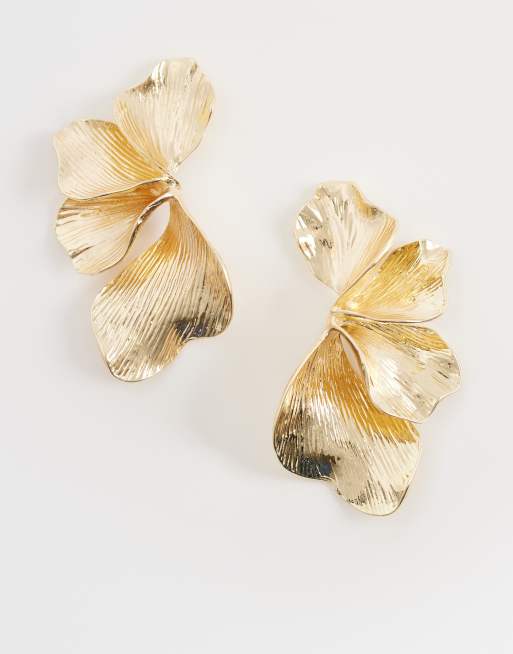 DesignB London - Orecchini a bottone appariscenti color oro con design a forma di fiore