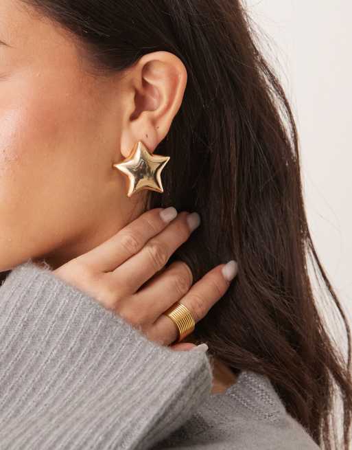 DesignB London - Orecchini a bottone appariscenti color oro con design a forma di stella
